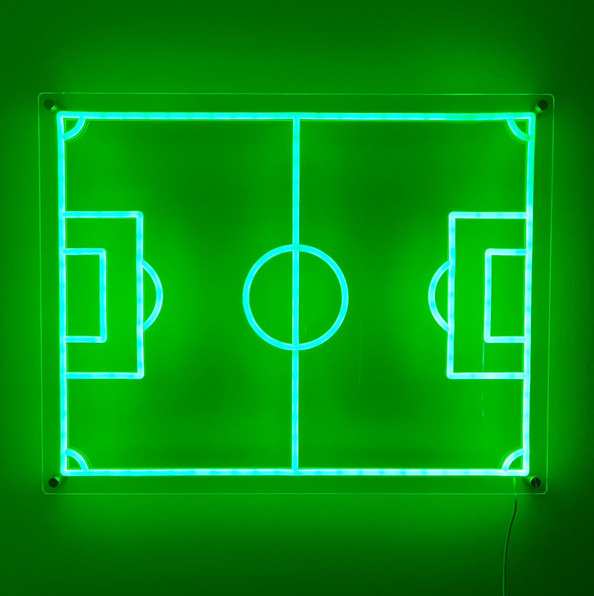 Fußball-Wandleuchte – Grünes Neon, dimmbare LED-Beleuchtung (60x47 cm)
