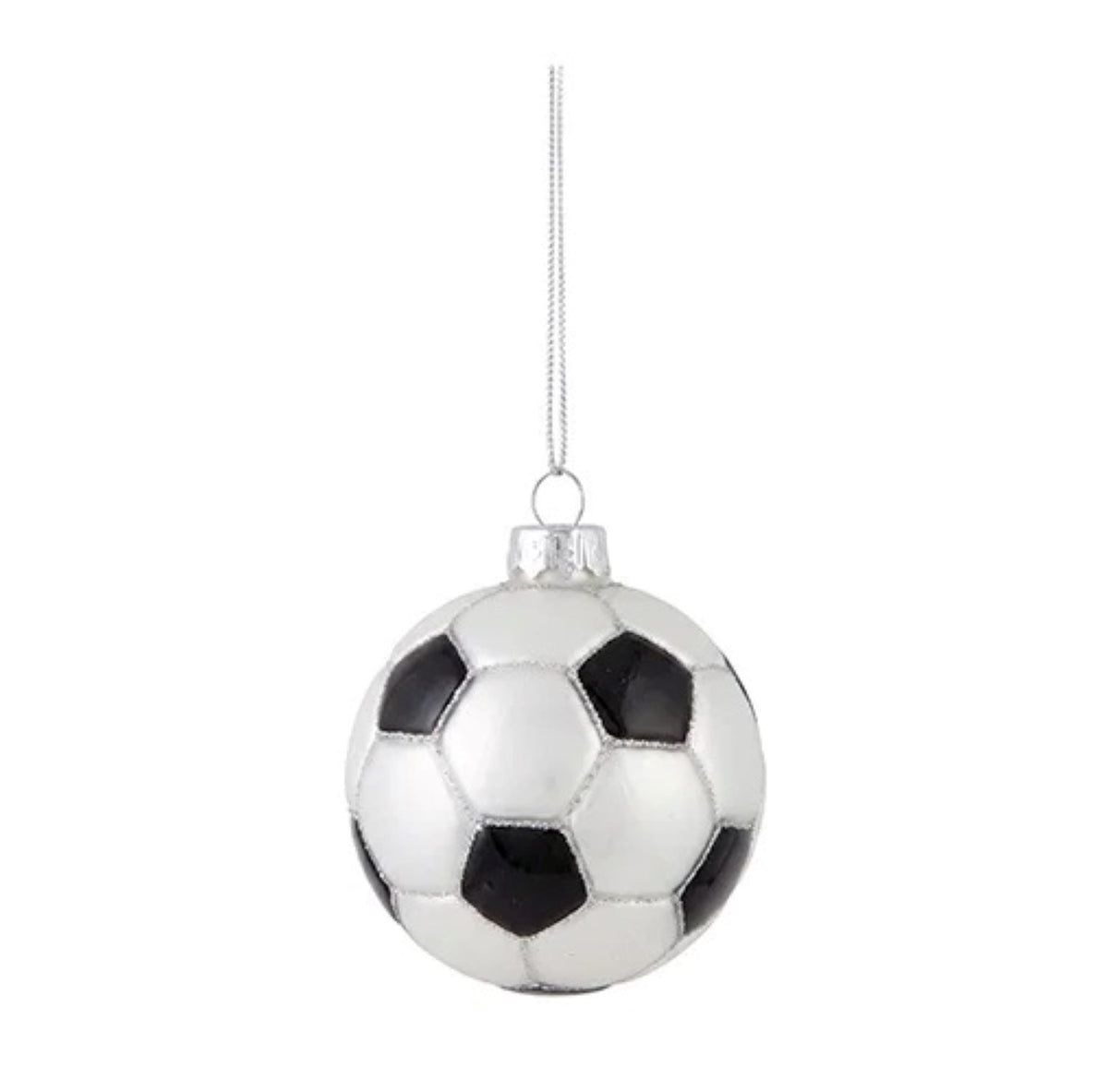 Fußball-Weihnachtskugel – Schwarz/Weiß Porzellan, 6,5 cm