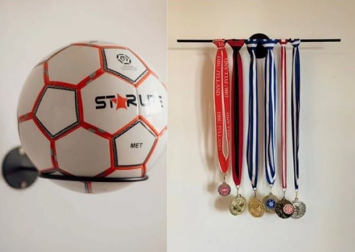 2 Boldholdere + 1 Medaljeholder til væg - sort stål - Lukaki.dk