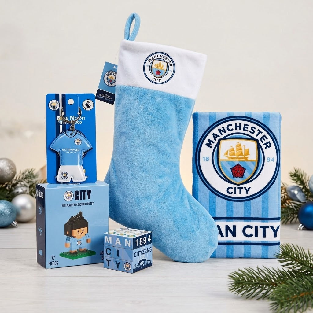 Manchester City Adventsgeschenkpaket – 4 Geschenke + Manchester City Weihnachtsstrumpf