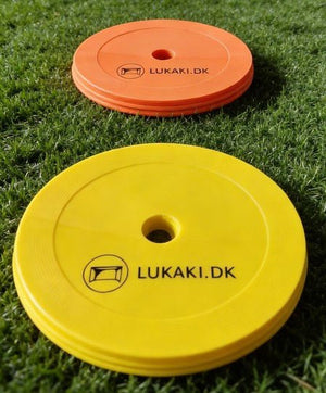Flade markeringskegler med holder – 30 stk. i orange og gul - Lukaki.dk