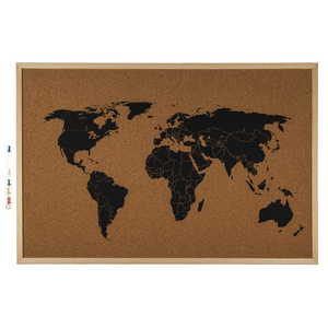 Pinnwand mit Weltkarte, Kork (40x60 cm.)